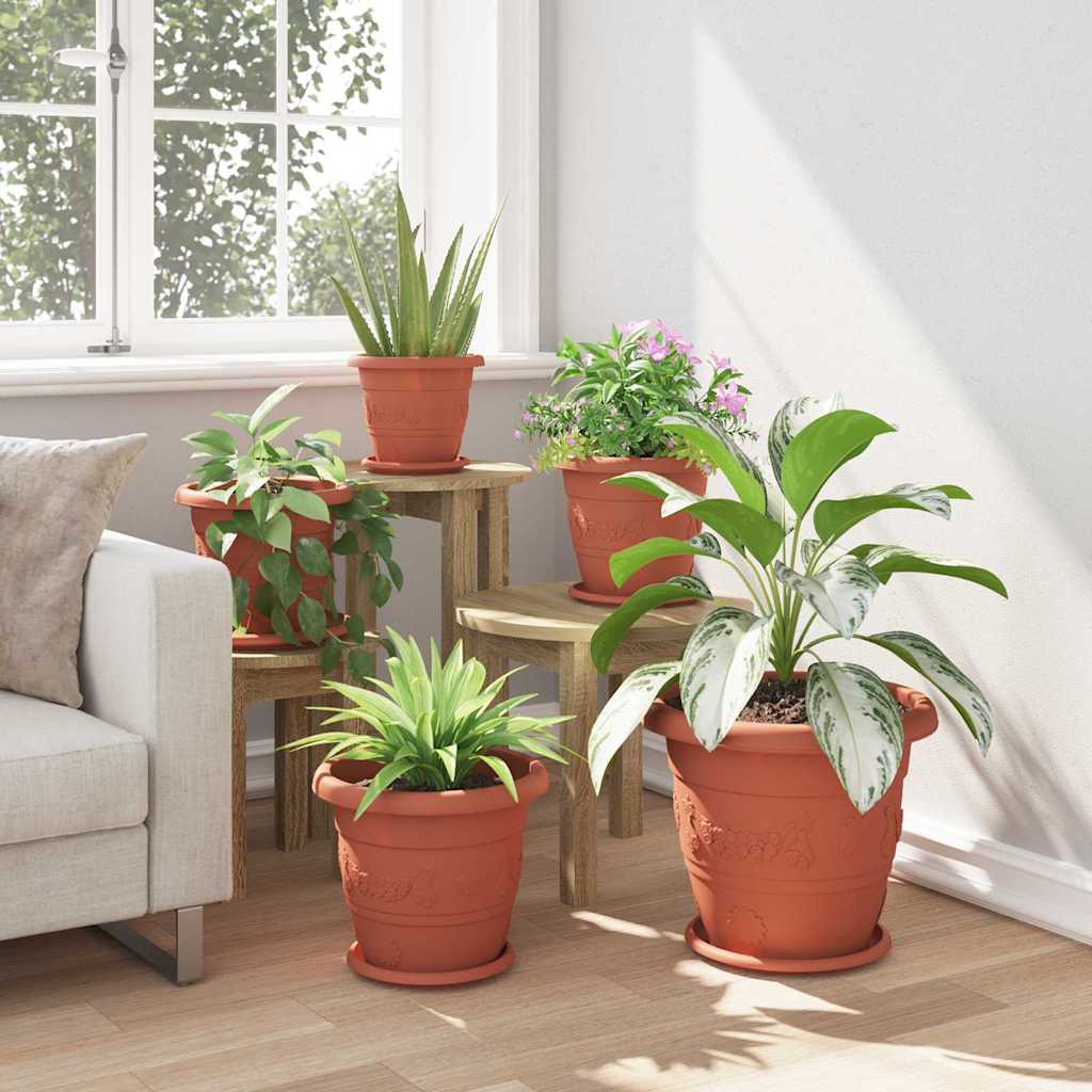 Vaso Rotondo per Fiori 6 pz Rosso Mattone Ø 30 x 25 cm Plastica