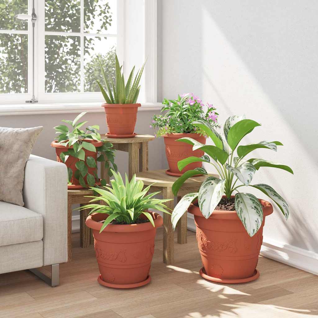 Vaso Rotondo per Fiori 6 pz Rosso Mattone Ø 34 x 28 cm Plastica