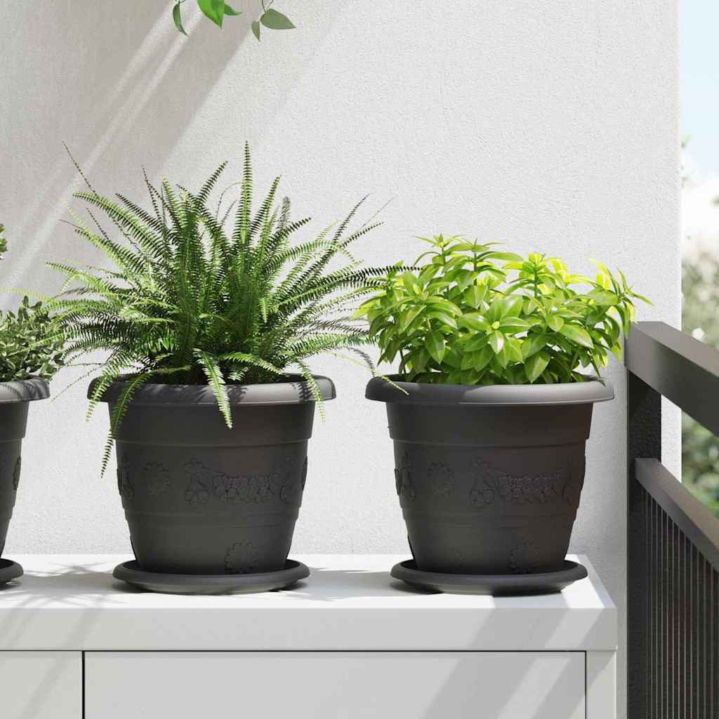 Vaso Rotondo per Fiori 6 pz Nero Ø 22 x 18 cm Plastica