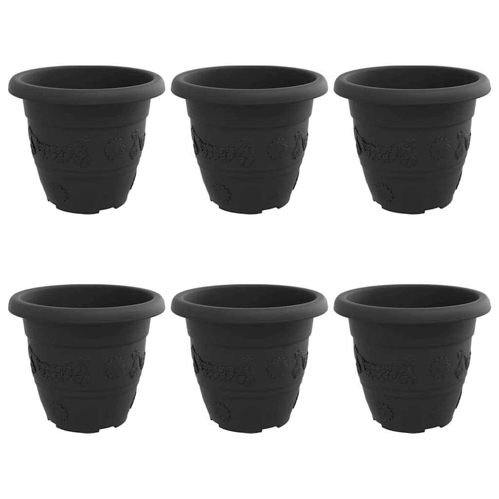 Vaso Rotondo per Fiori 6 pz Nero Ø 22 x 18 cm Plastica