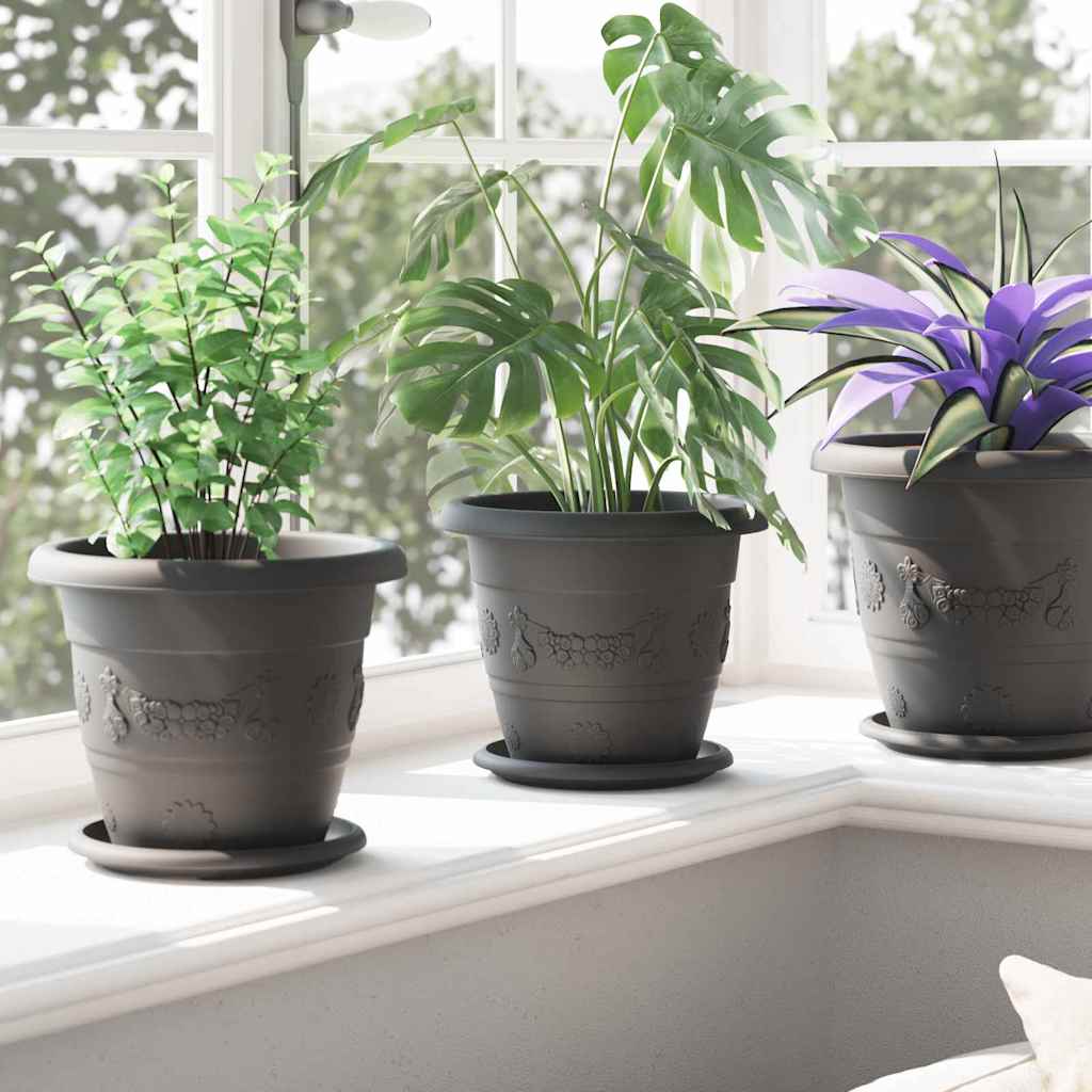 Vaso Rotondo per Fiori 6 pz Nero Ø 22 x 18 cm Plastica