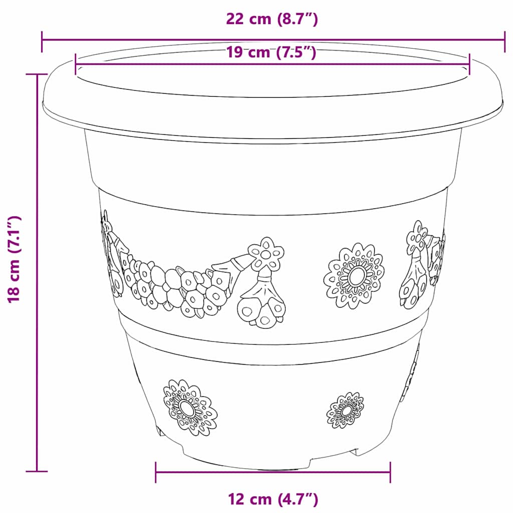 Vaso Rotondo per Fiori 6 pz Nero Ø 22 x 18 cm Plastica