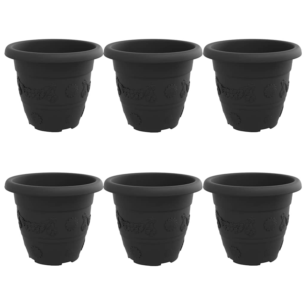 Vaso Rotondo per Fiori 6 pz Nero Ø 26 x 21.5 cm Plastica