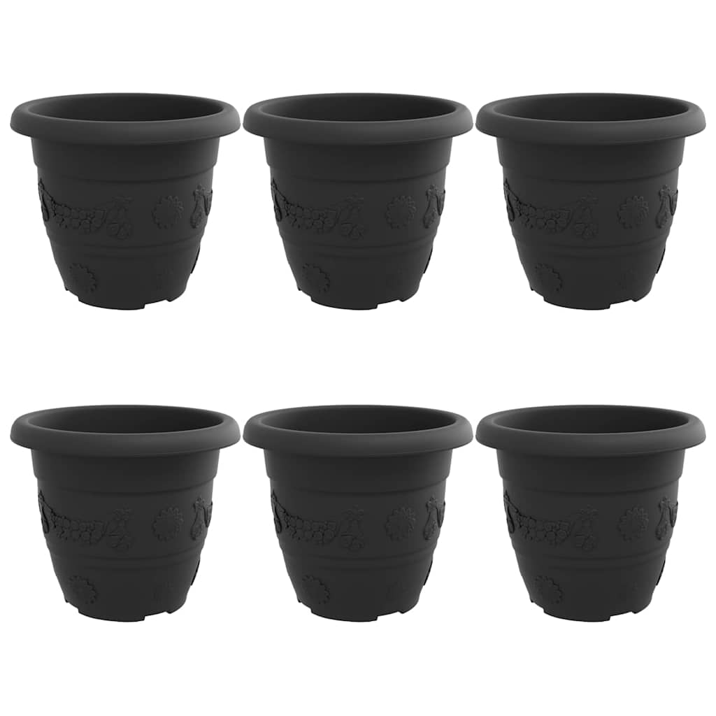 Vaso Rotondo per Fiori 6 pz Nero Ø 30 x 25 cm Plastica