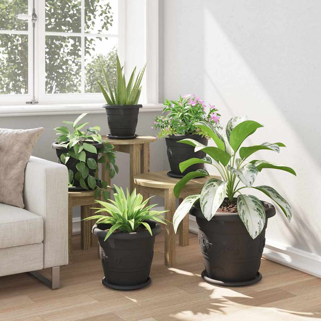 Vaso Rotondo per Fiori 6 pz Nero Ø 30 x 25 cm Plastica
