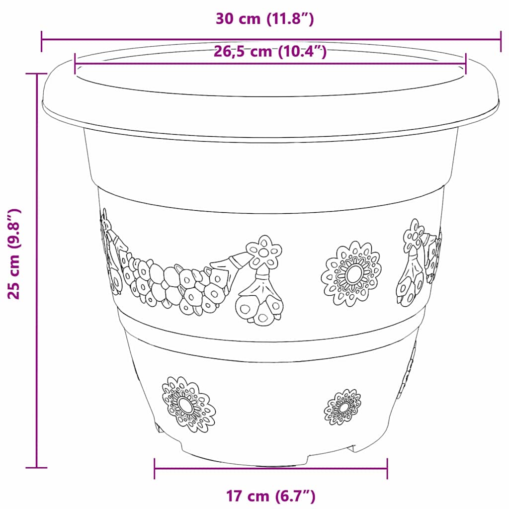 Vaso Rotondo per Fiori 24 pz Nero Ø 30 x 25 cm Plastica