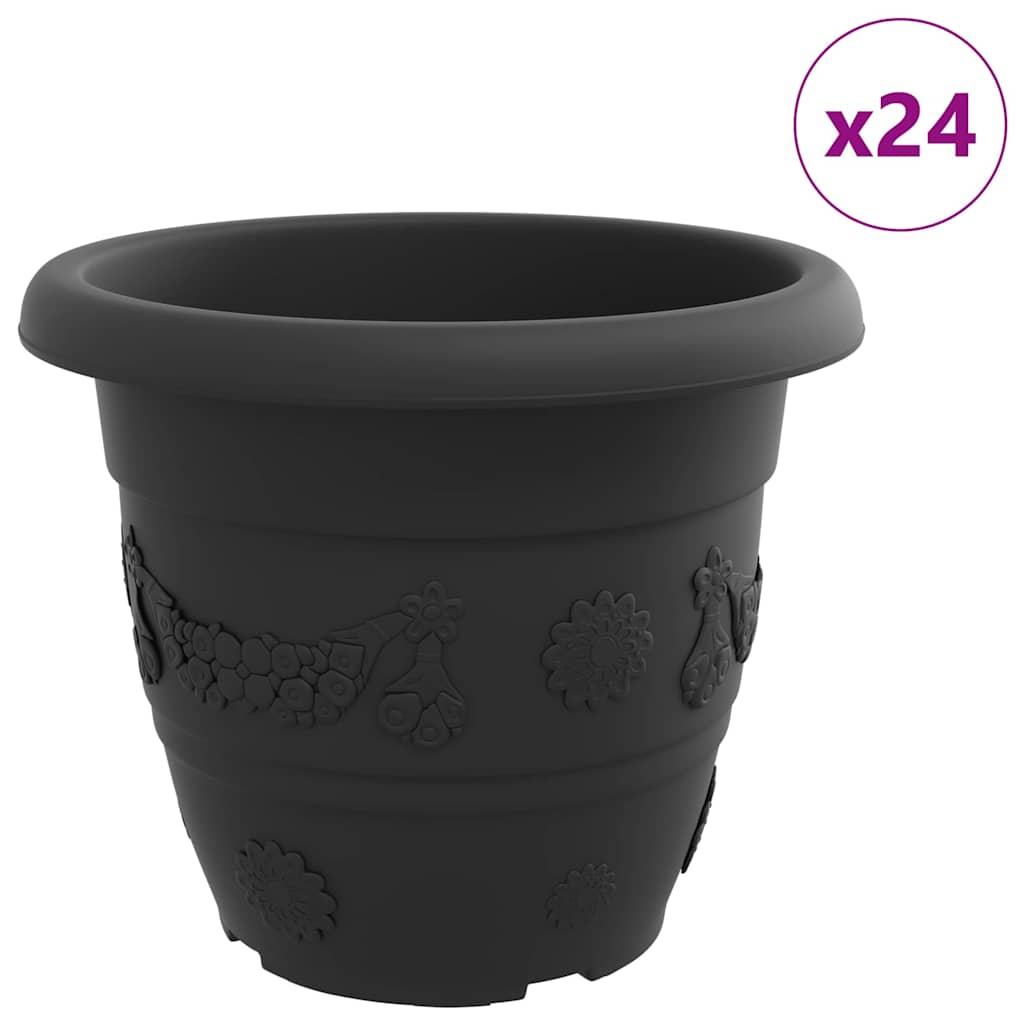 Vaso Rotondo per Fiori 24 pz Nero Ø 34 x 28 cm Plastica