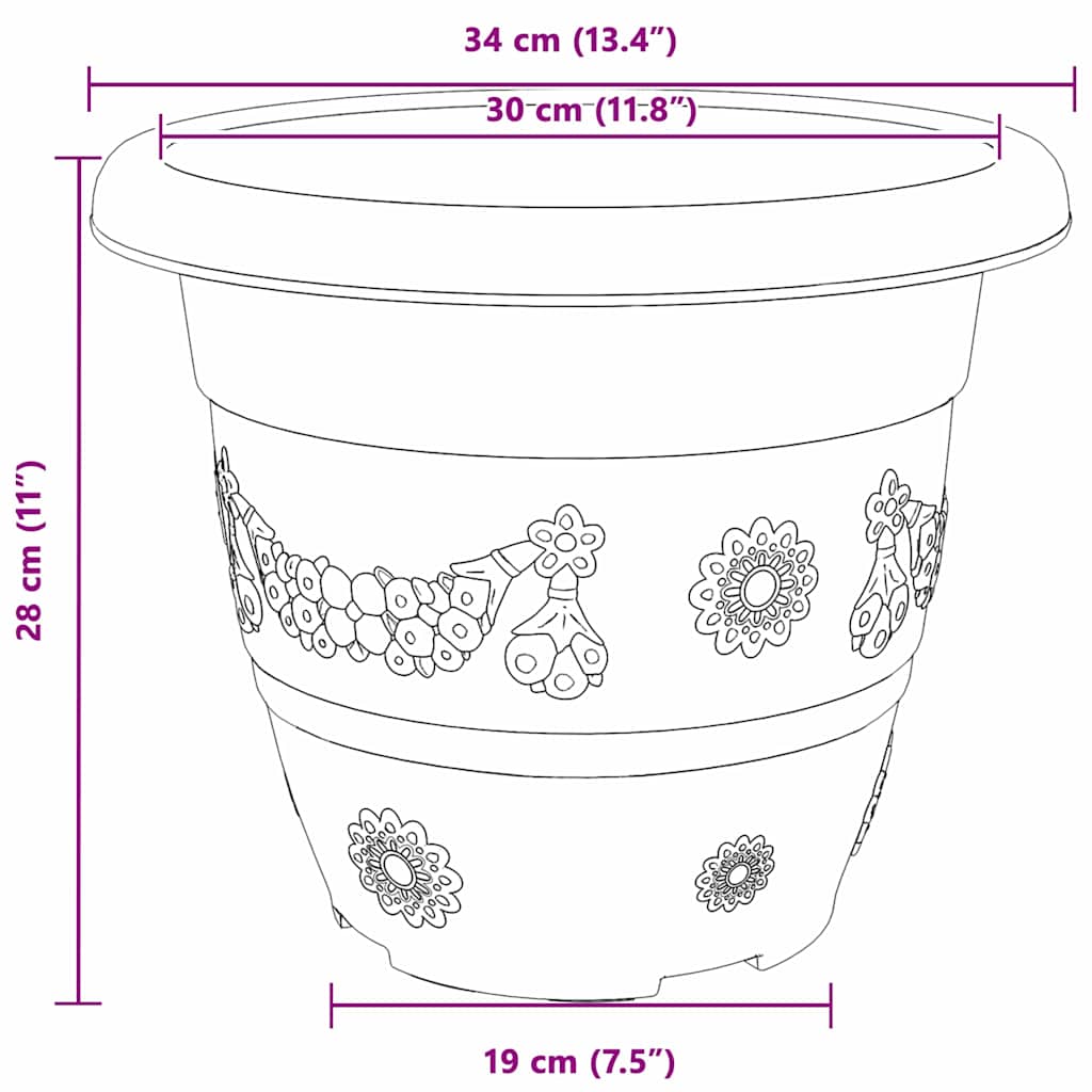 Vaso Rotondo per Fiori 24 pz Nero Ø 34 x 28 cm Plastica