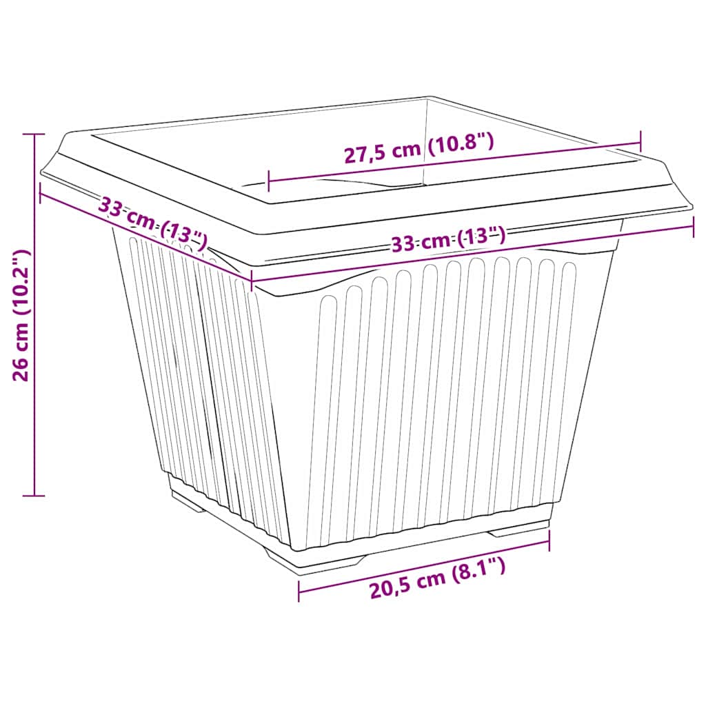 Vaso quadrato per fiori 6 pz Rosso Mattone 33 x 33 x 26 cm