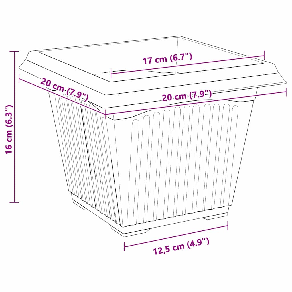 Vaso quadrato per fiori 6 pz Nero 20 x 20 x 16 cm Plastica