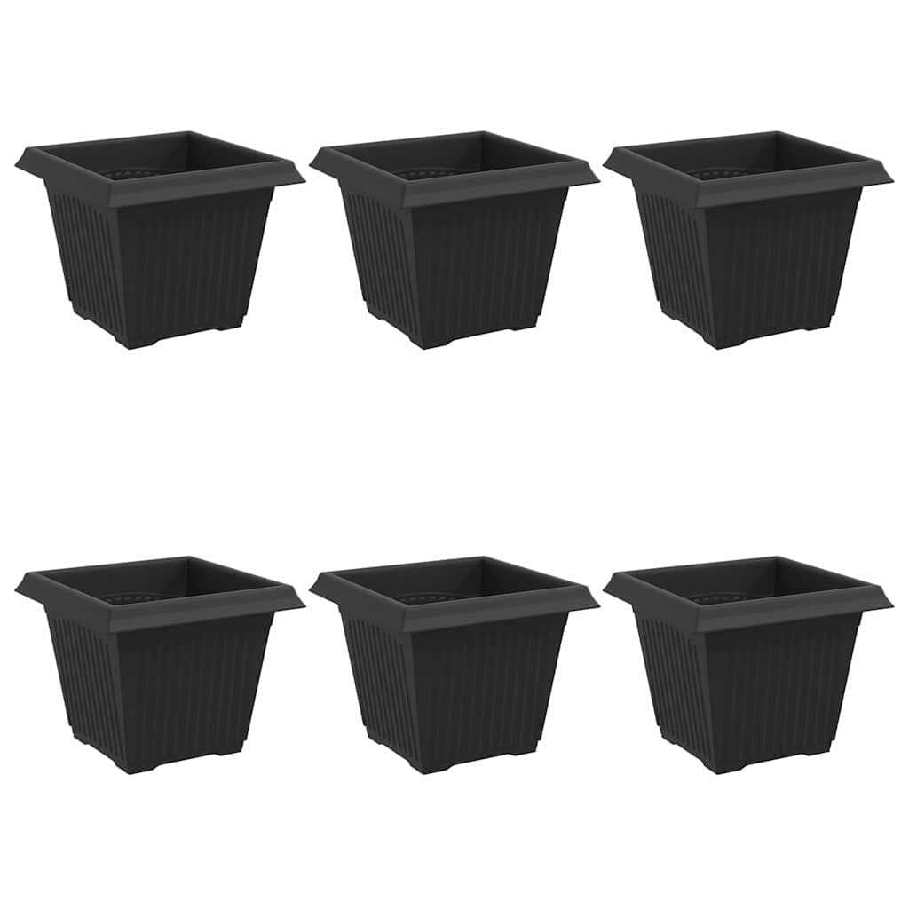 Vaso quadrato per fiori 6 pz Nero 20 x 20 x 16 cm Plastica