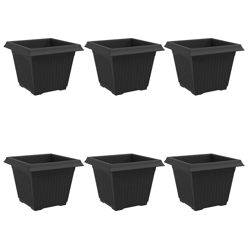 Vaso quadrato per fiori 6 pz Nero 28,5 x 28,5 x 22 cm Plastica