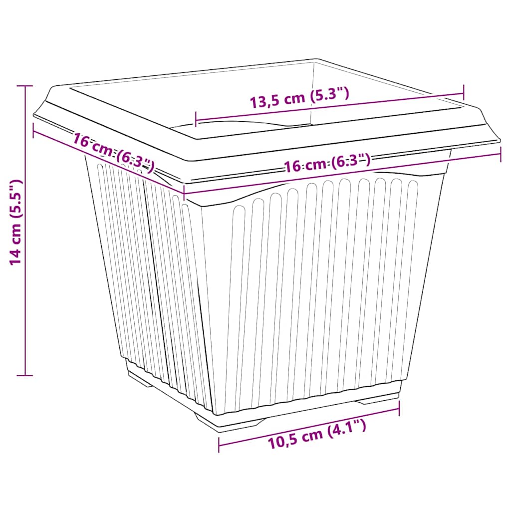 Vaso quadrato per fiori 24 pz Rosso Mattone 16 x 16 x 14 cm
