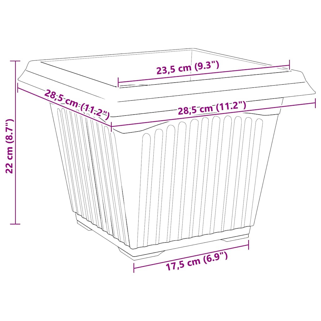 Vaso quadrato per fiori 24 pz Rosso Mattone 28,5 x 28,5 x 22 cm