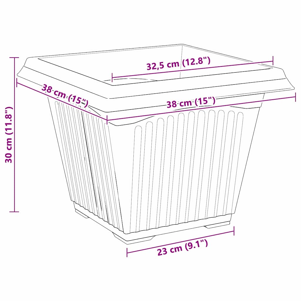 Vaso quadrato per fiori 24 pz Rosso Mattone 38 x 38 x 30 cm