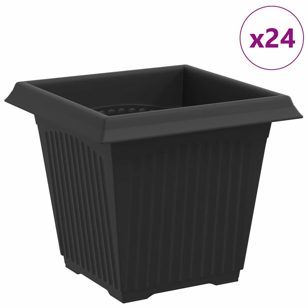 Vaso quadrato per fiori 24 pz Nero 16 x 16 x 14 cm Plastica