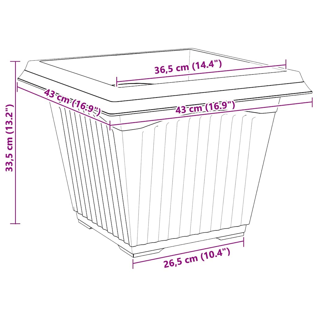 Vaso quadrato per fiori 24 pz Nero 43 x 43 x 33,5 cm Plastica