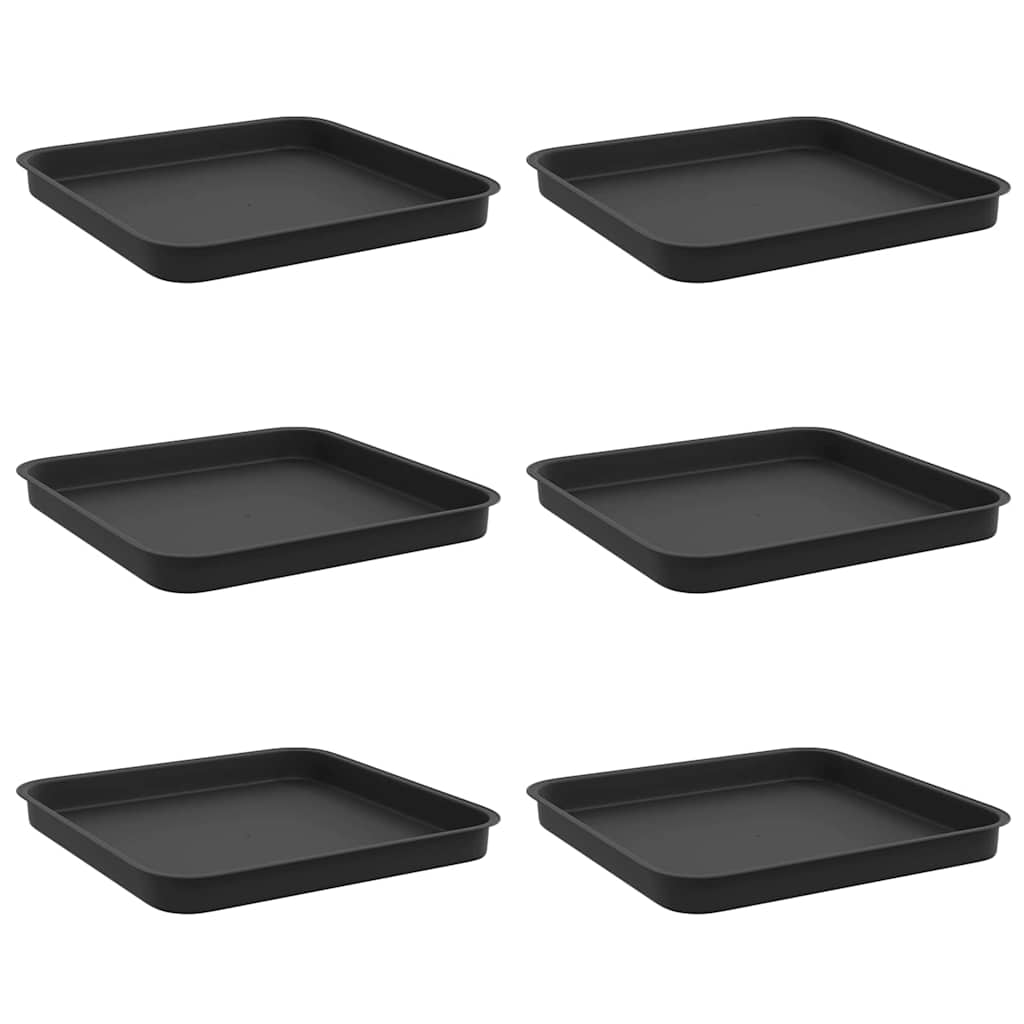 Vassoio Quadrato per Fiori 6 pz Nero 21 x 21 x 2 cm Plastica
