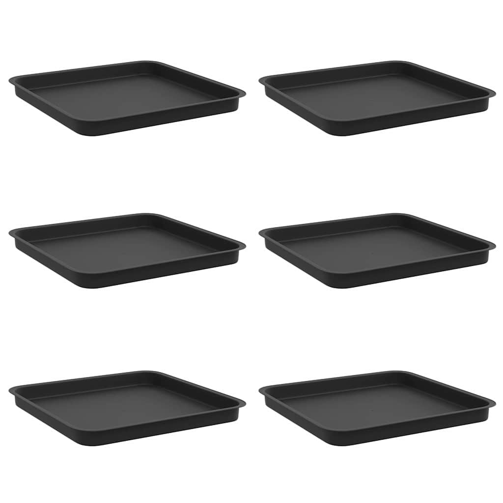 Vassoio Quadrato per Fiori 6 pz Nero 36 x 36 x 2,5 cm Plastica