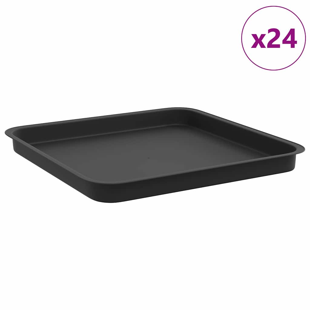 Vassoio Quadrato per Fiori 24 pz Nero 36 x 36 x 2,5 cm Plastica