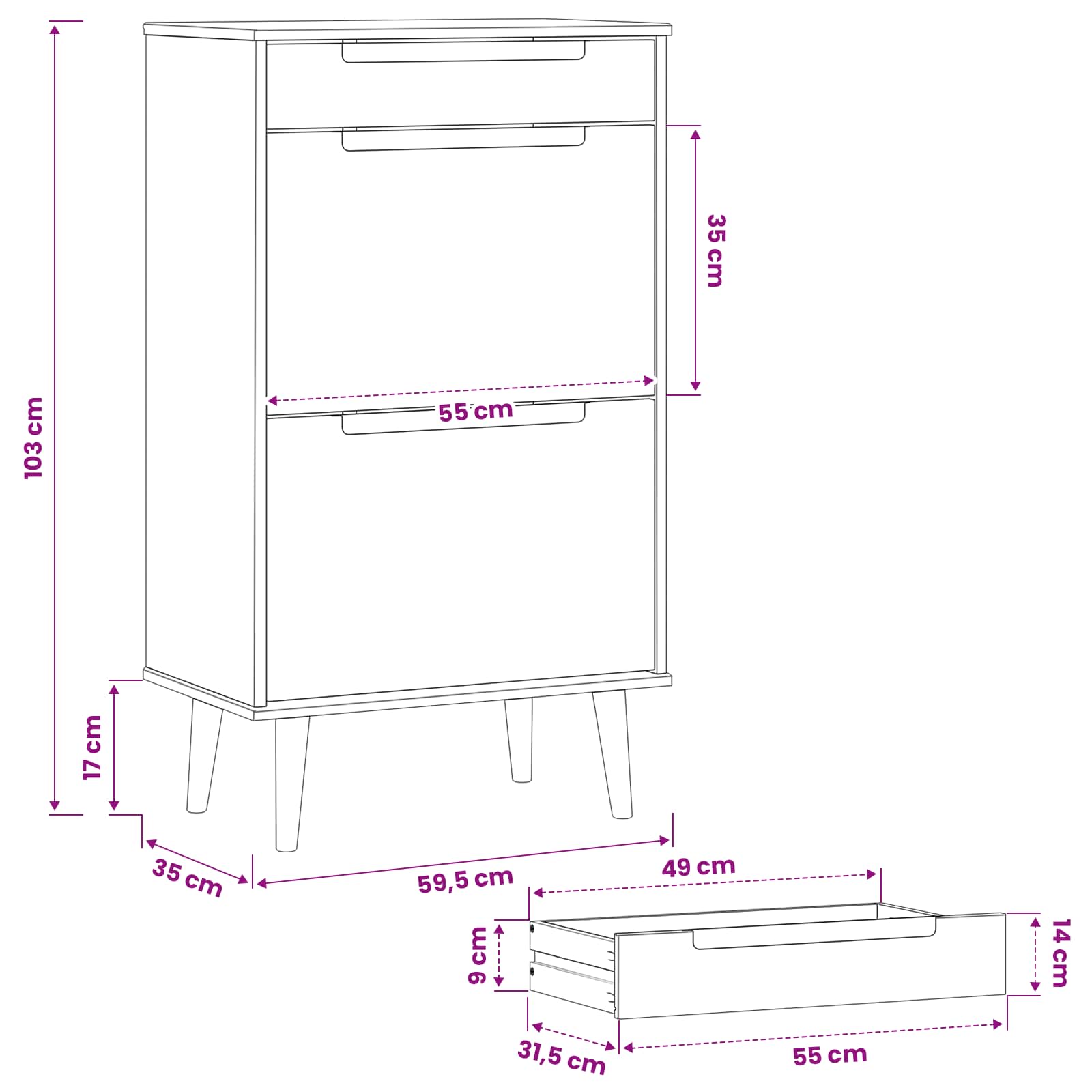 Mobile per scarpe MOLDE 59,5 x 35 x 103 cm Nero