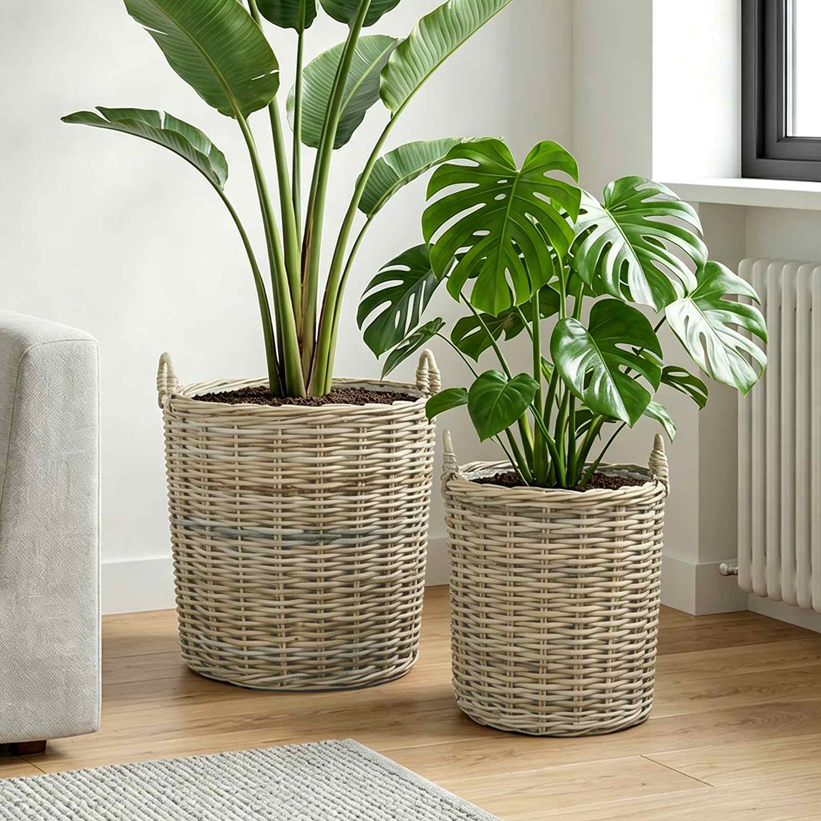 Cestino per piante GENDT 2 pz Grigio naturale Rattan Kubu