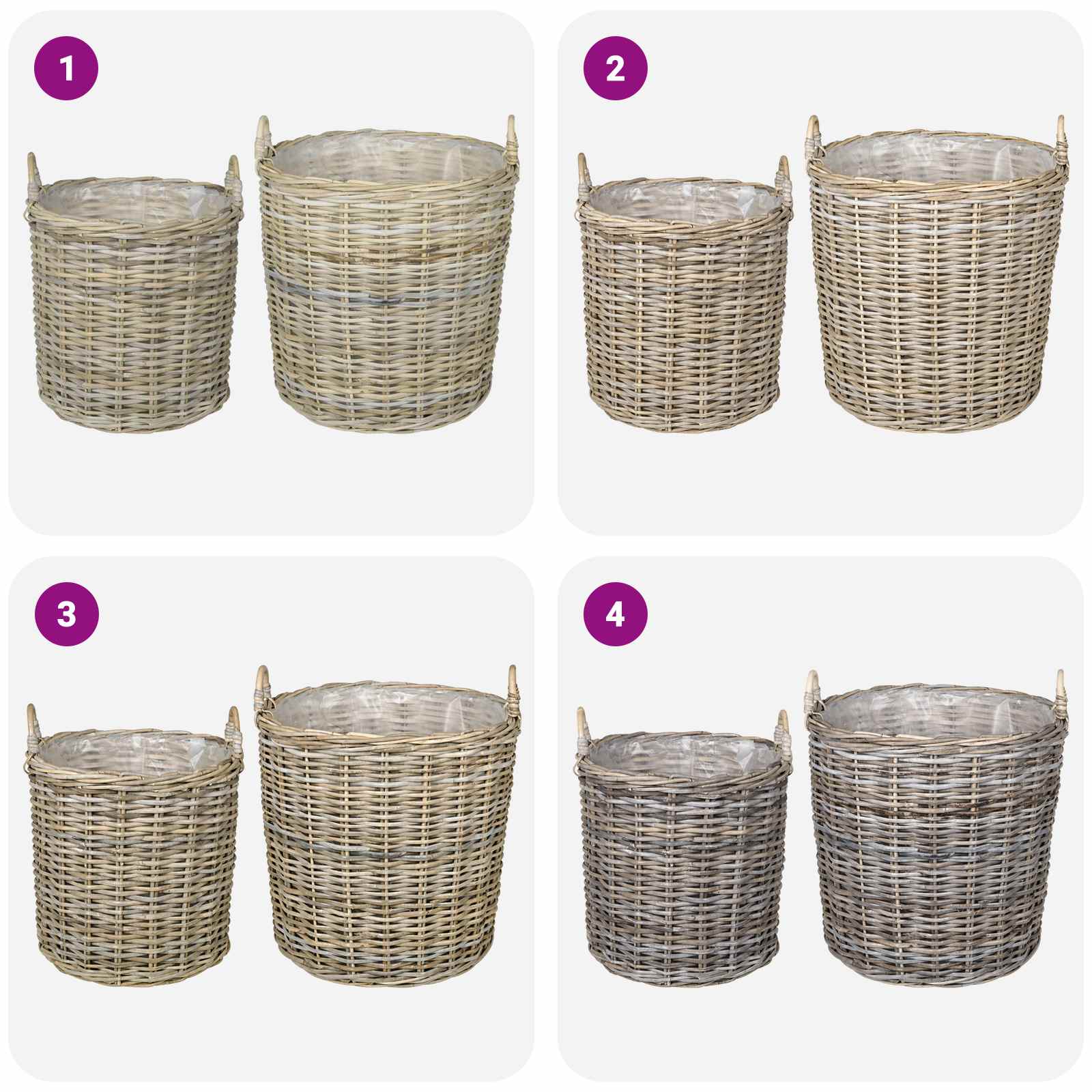 Cestino per piante GENDT 2 pz Grigio naturale Rattan Kubu
