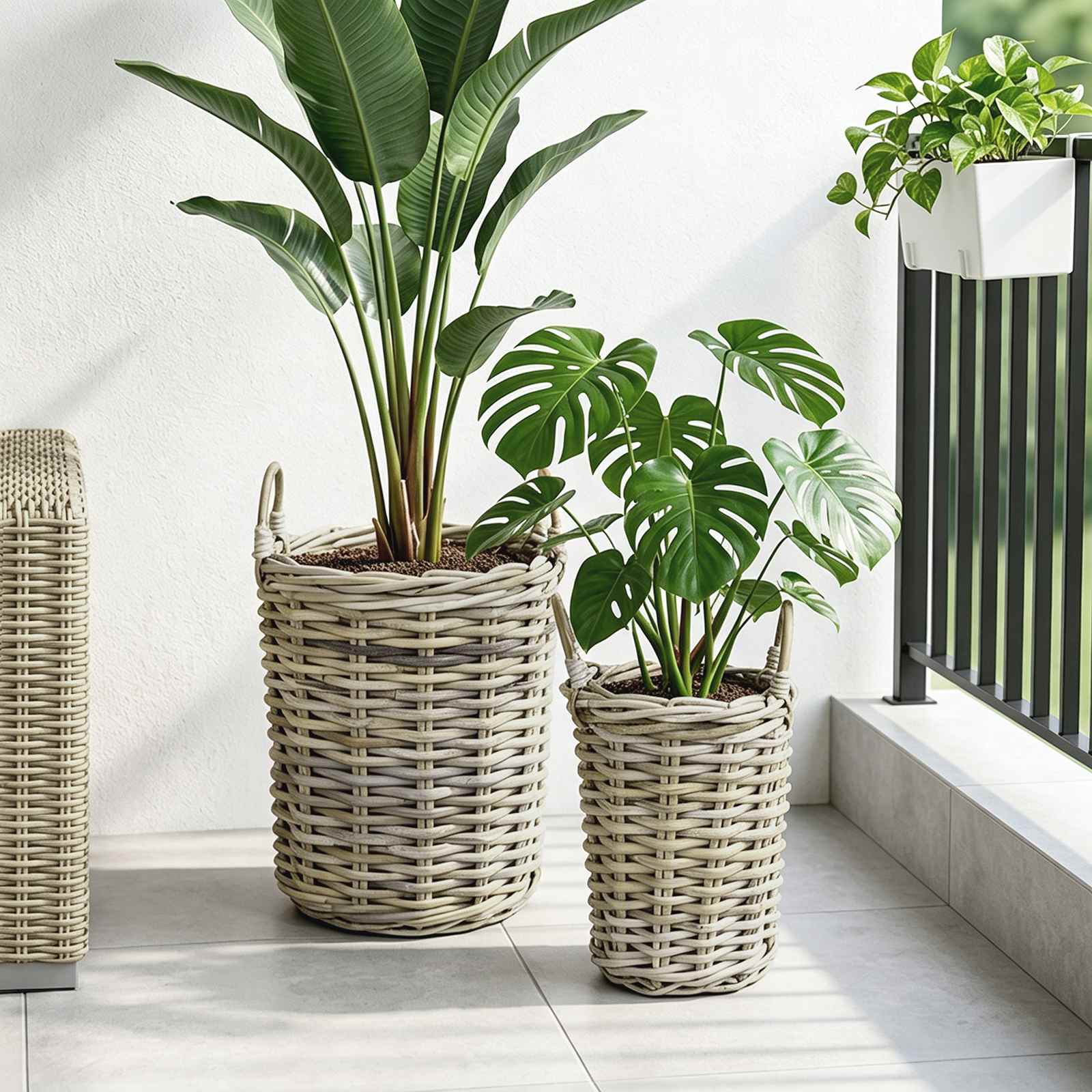 Cesto per Piante GENDT 2 pz Grigio naturale Rattan Kubu