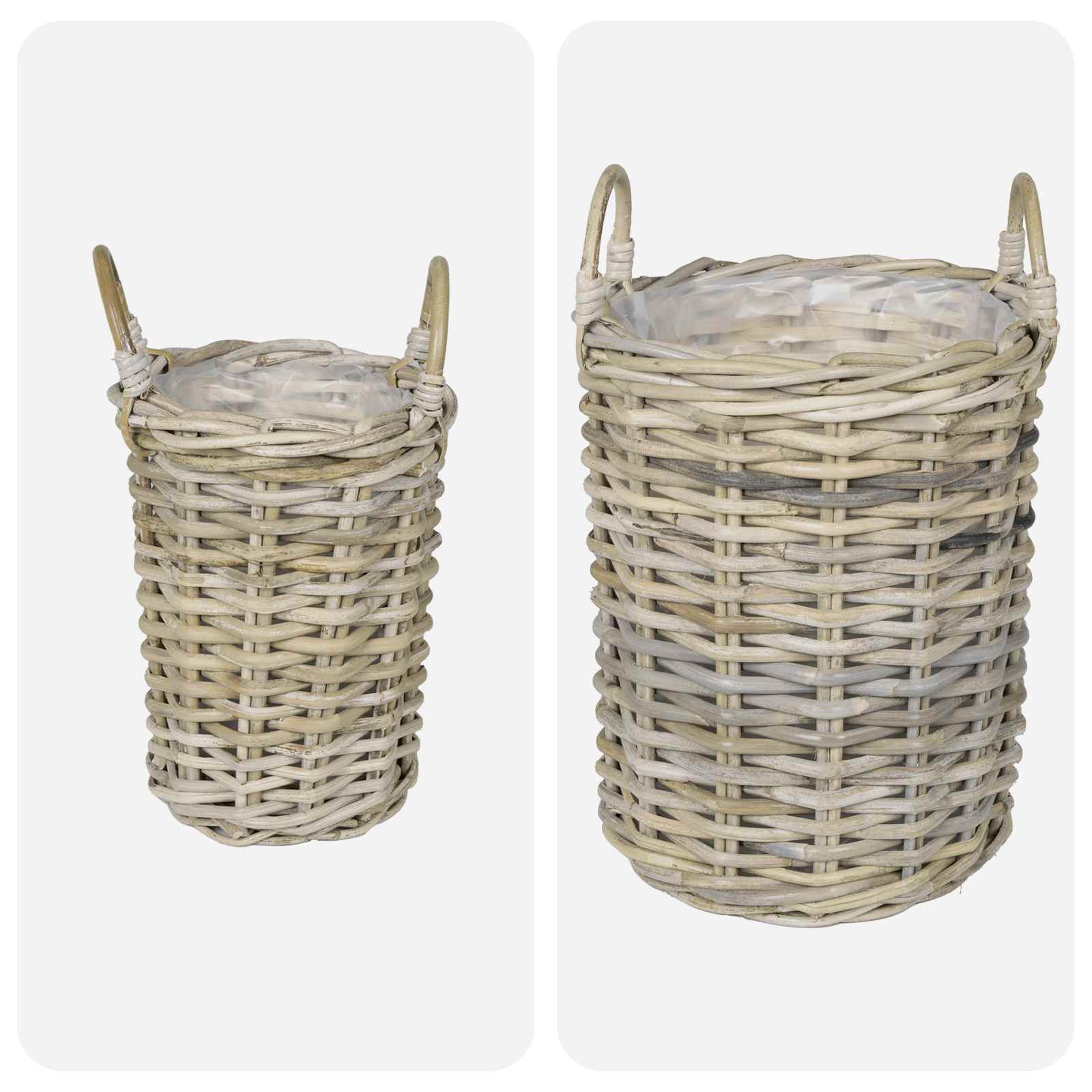 Cesto per Piante GENDT 2 pz Grigio naturale Rattan Kubu