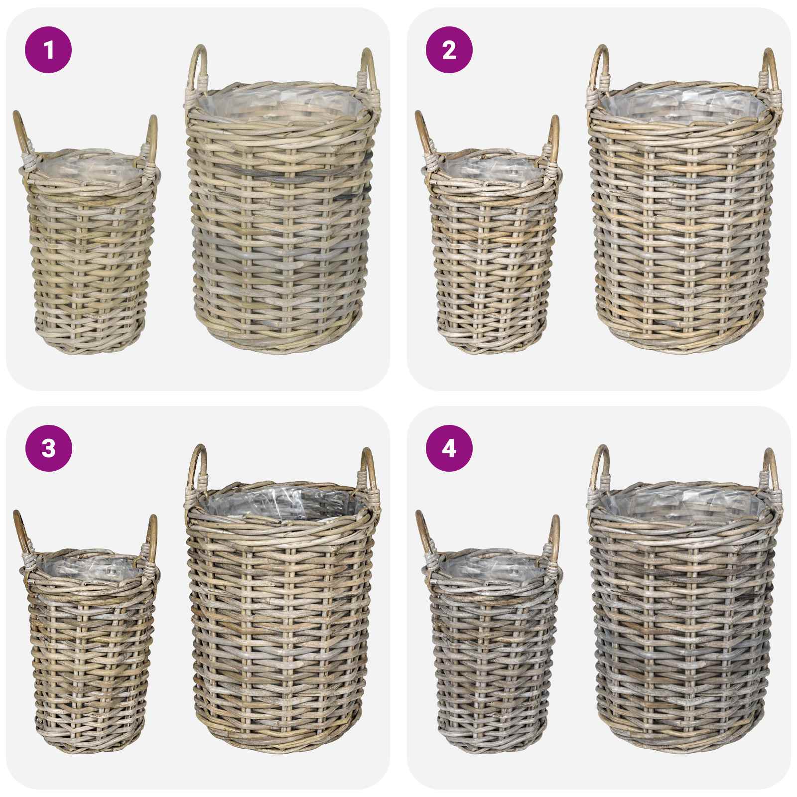 Cesto per Piante GENDT 2 pz Grigio naturale Rattan Kubu
