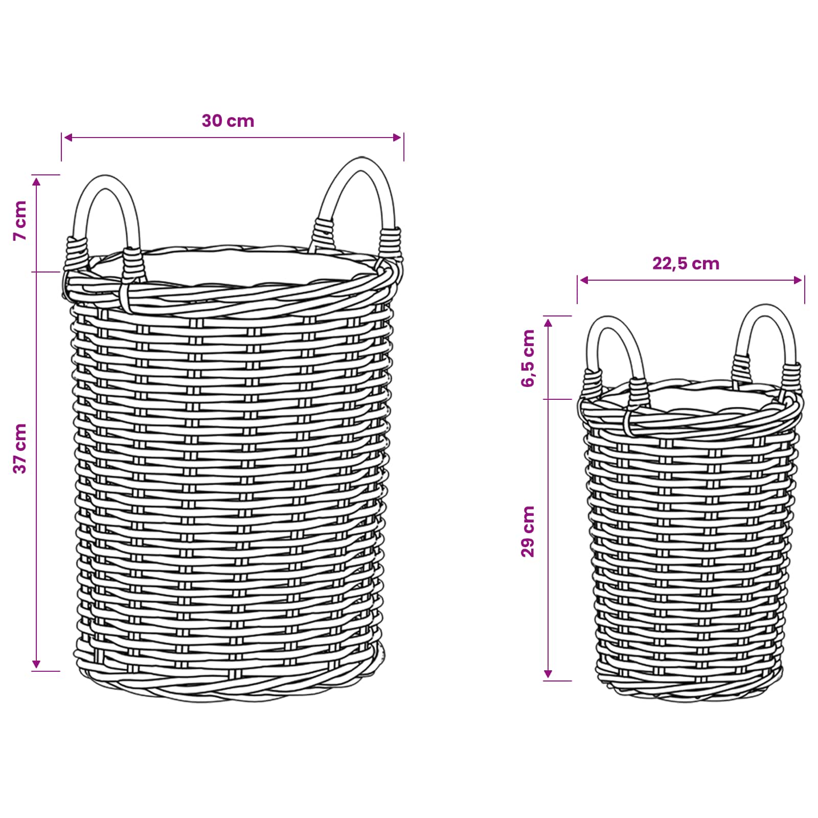 Cesto per Piante GENDT 2 pz Grigio naturale Rattan Kubu