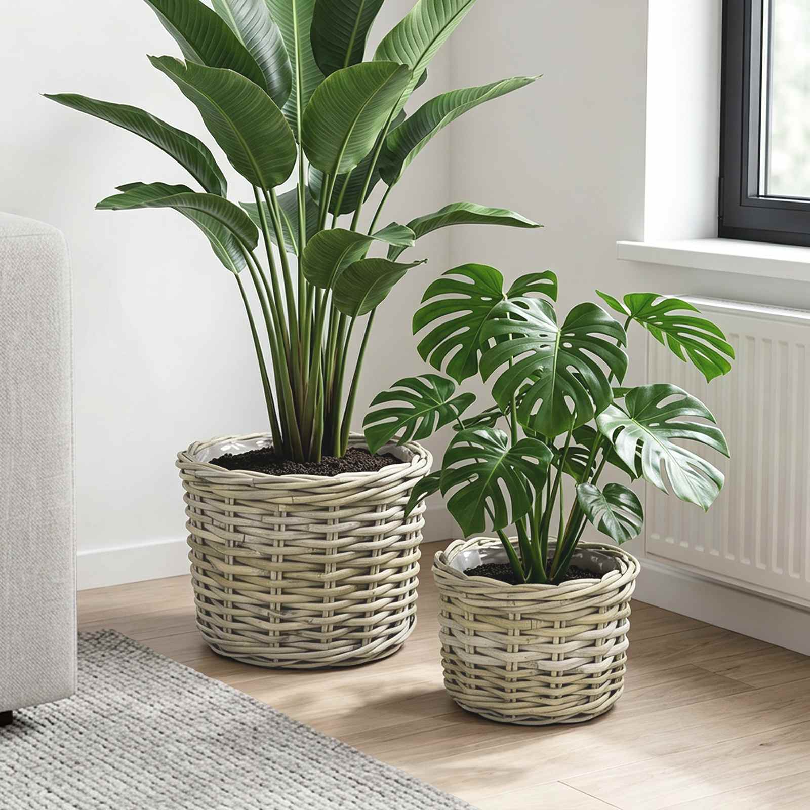 Cestino per Piante GENDT 2 pz Grigio naturale Rattan Kubu