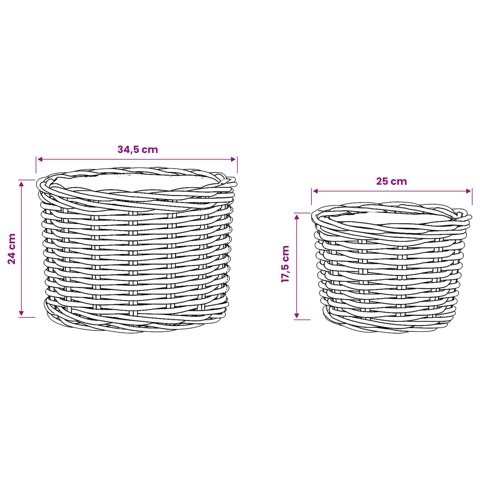Cestino per Piante GENDT 2 pz Grigio naturale Rattan Kubu