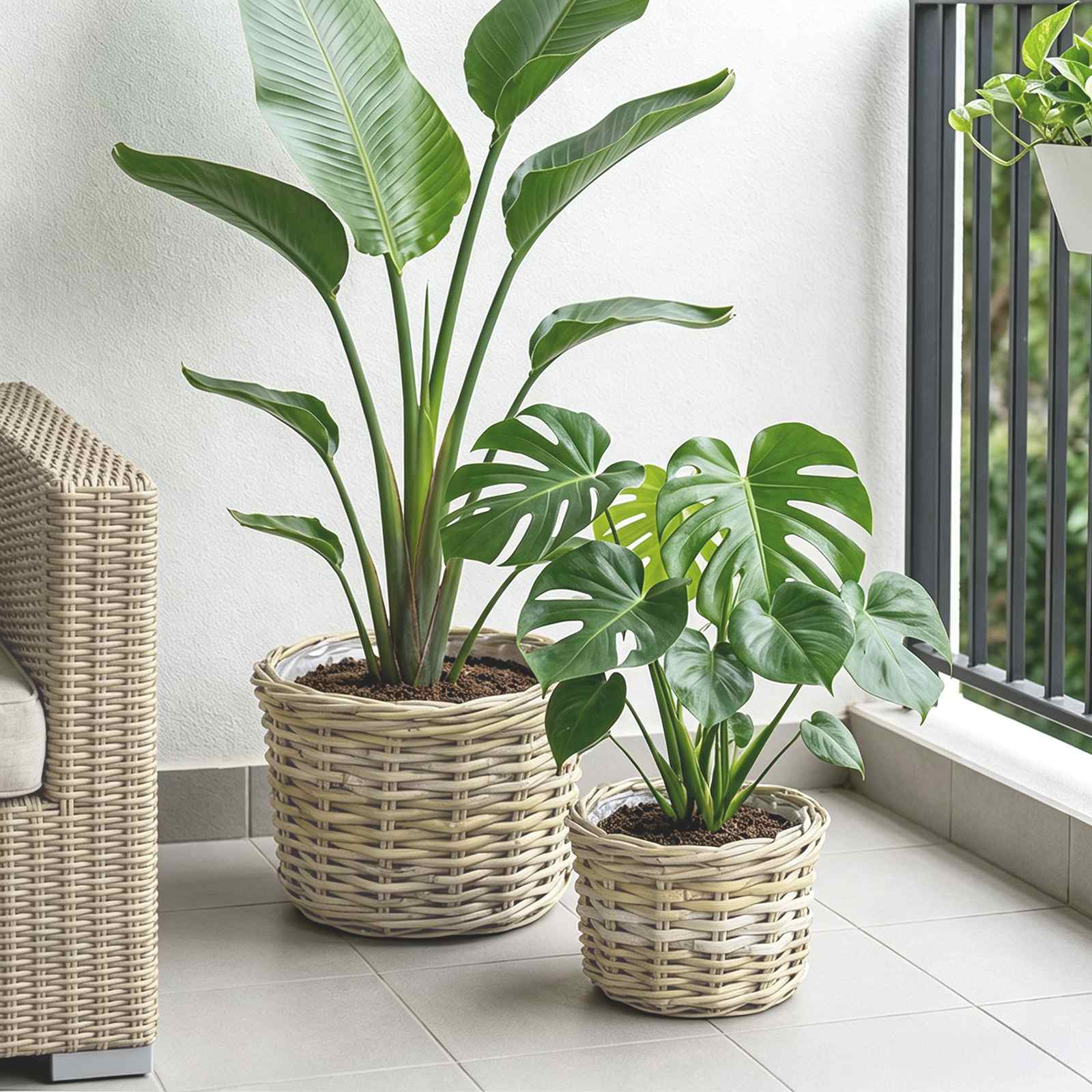 Cestino per Piante GENDT 2 pz Grigio naturale Rattan Kubu