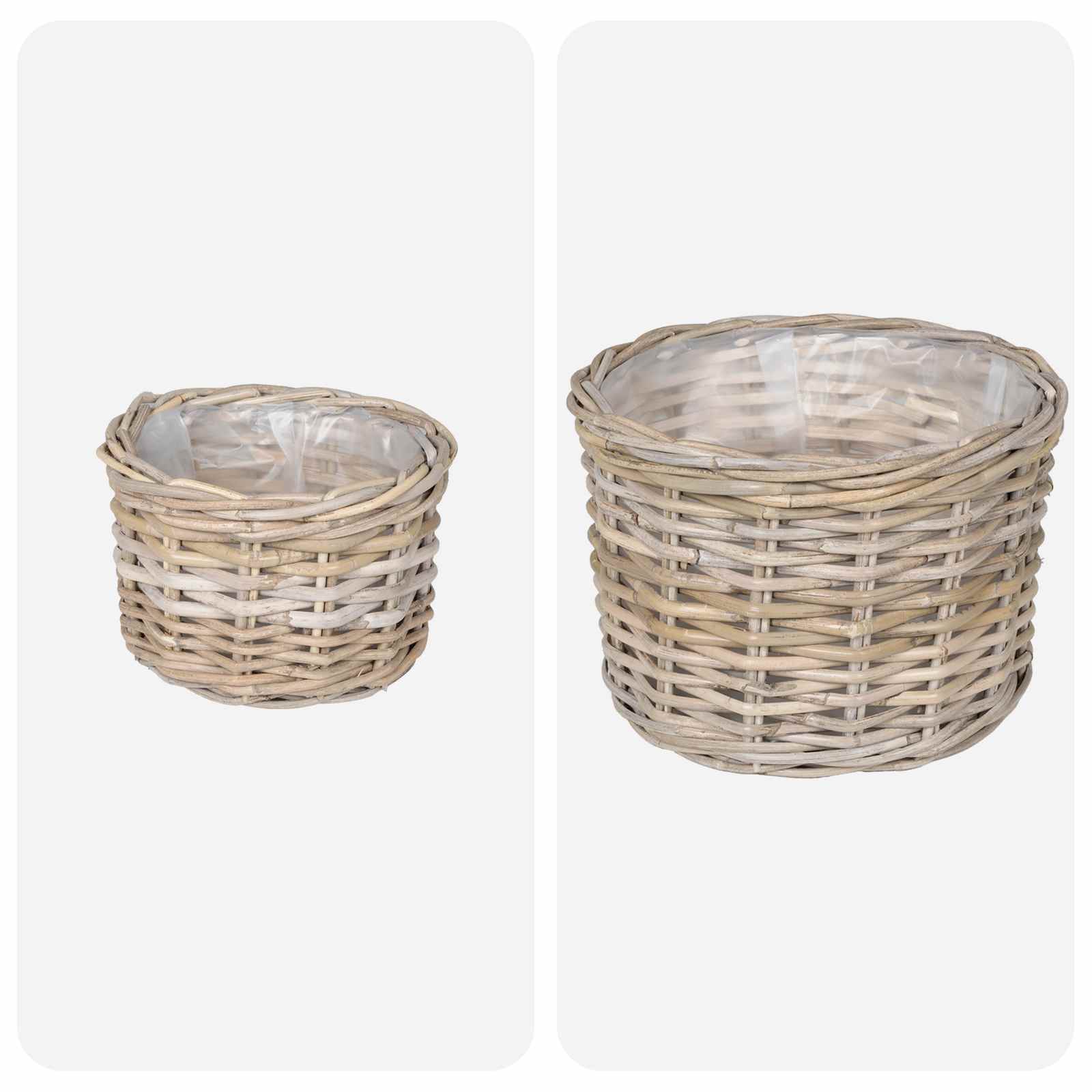 Cestino per Piante GENDT 2 pz Grigio naturale Rattan Kubu