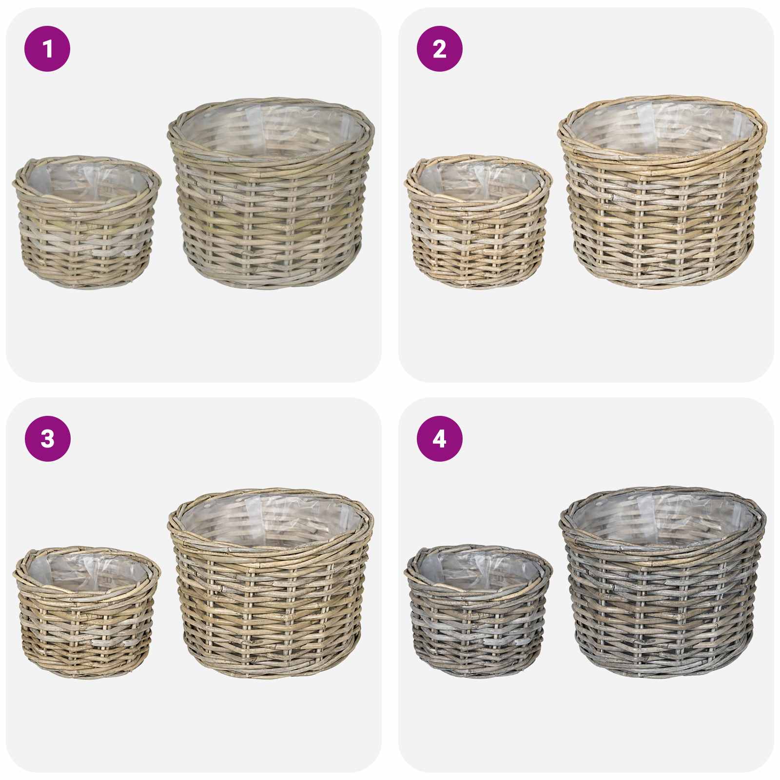 Cestino per Piante GENDT 2 pz Grigio naturale Rattan Kubu