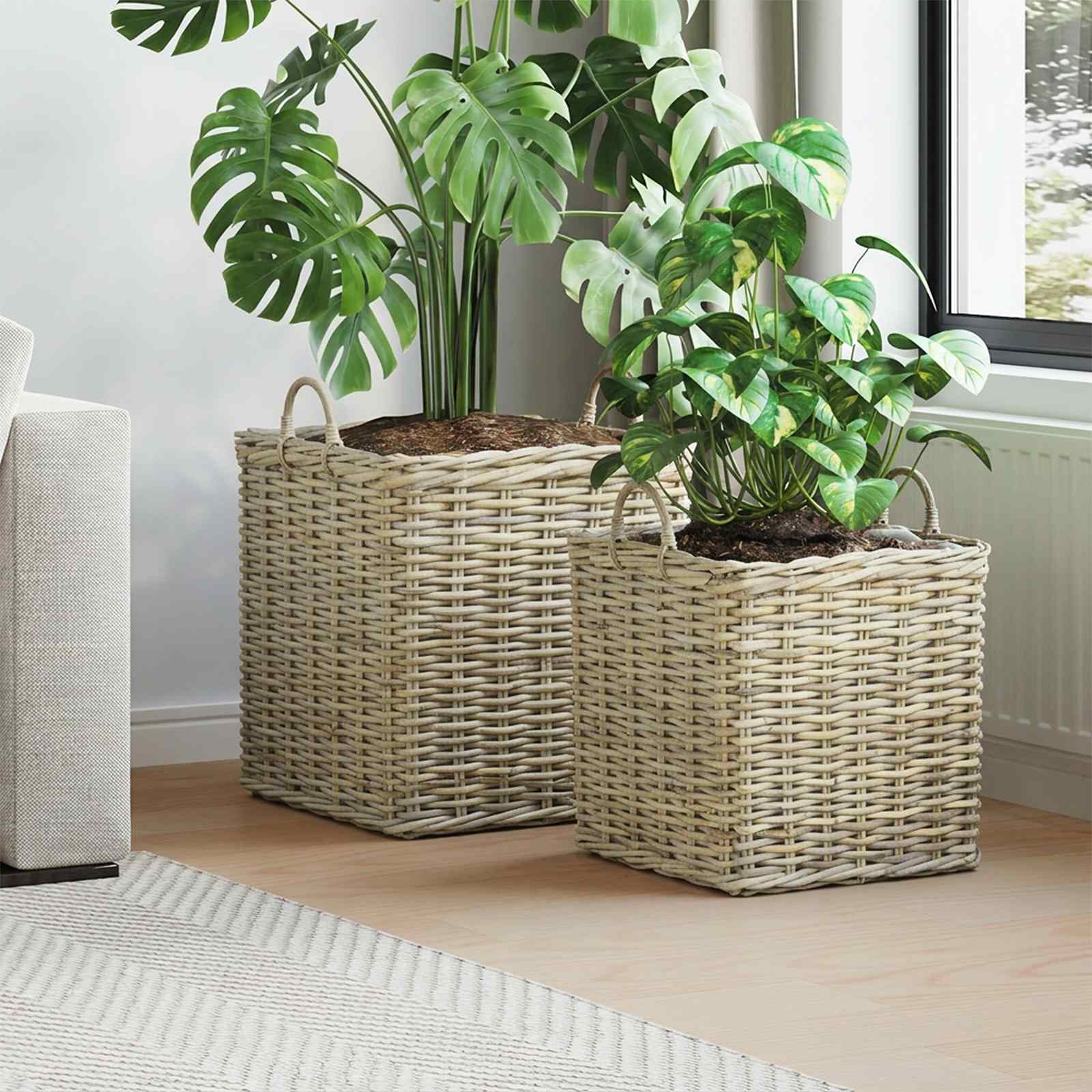 Cestino per Piante GENDT 2 pz Grigio naturale Rattan Kubu