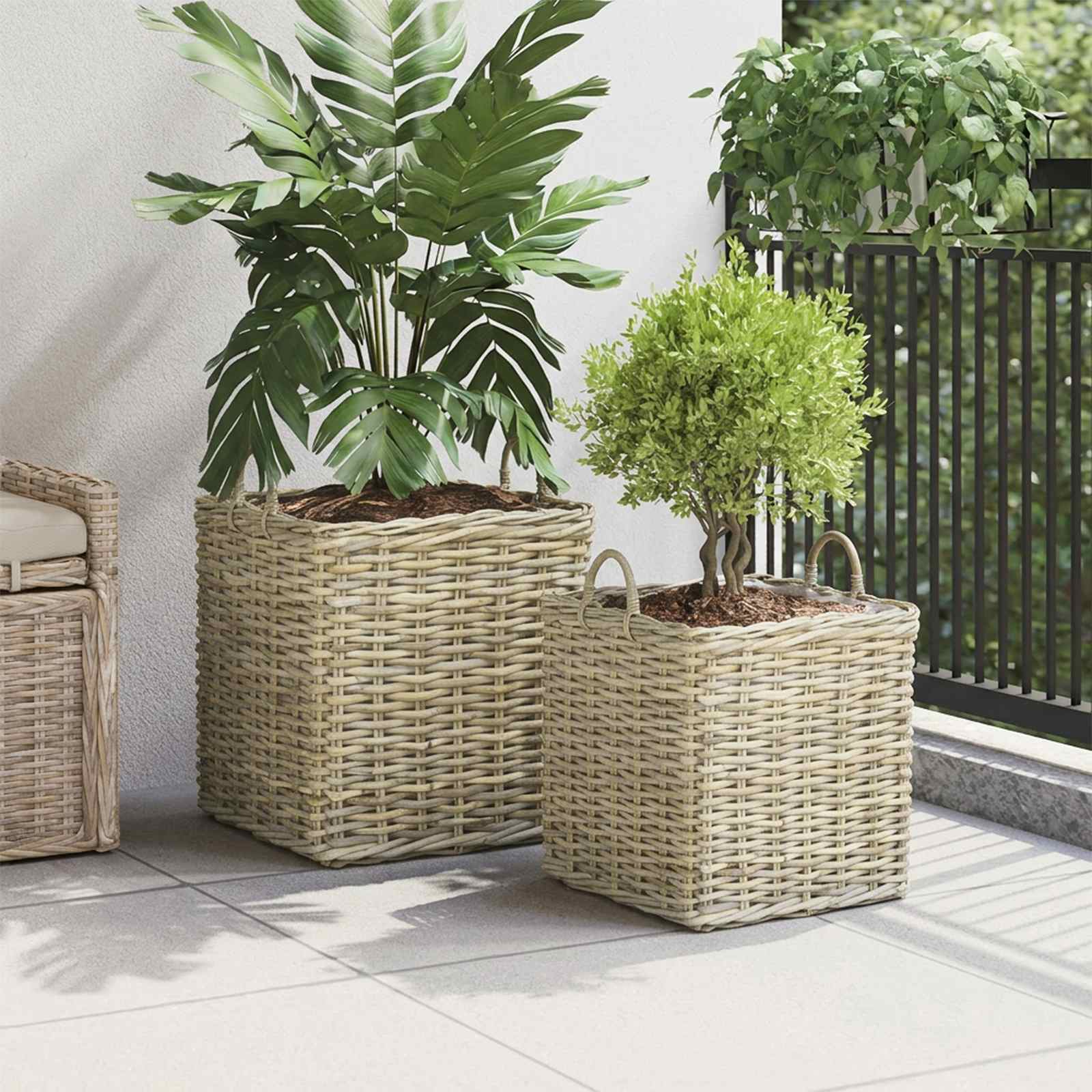 Cestino per Piante GENDT 2 pz Grigio naturale Rattan Kubu