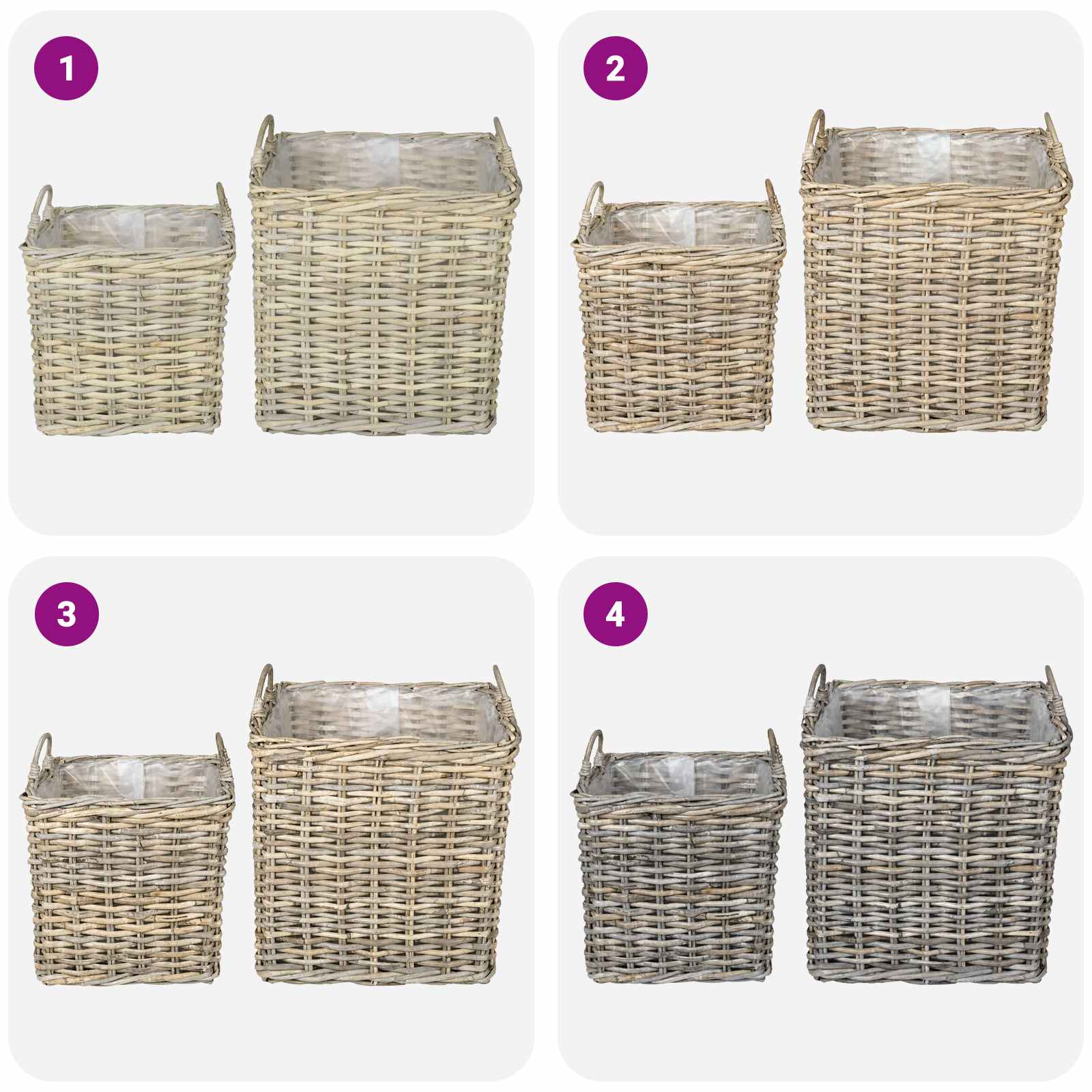 Cestino per Piante GENDT 2 pz Grigio naturale Rattan Kubu