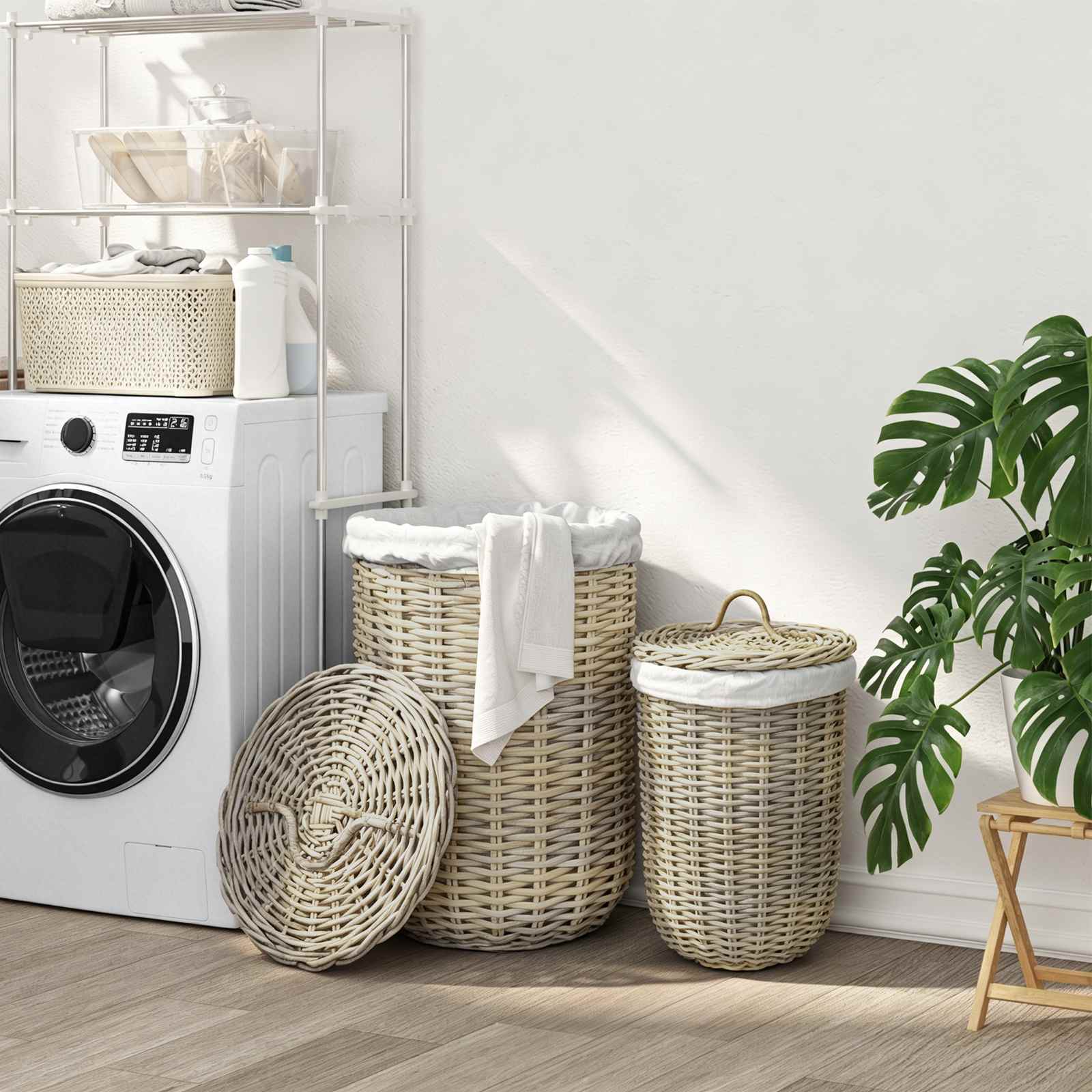 Cesto per la biancheria con coperchio GENDT 2 pz Rattan Kubu