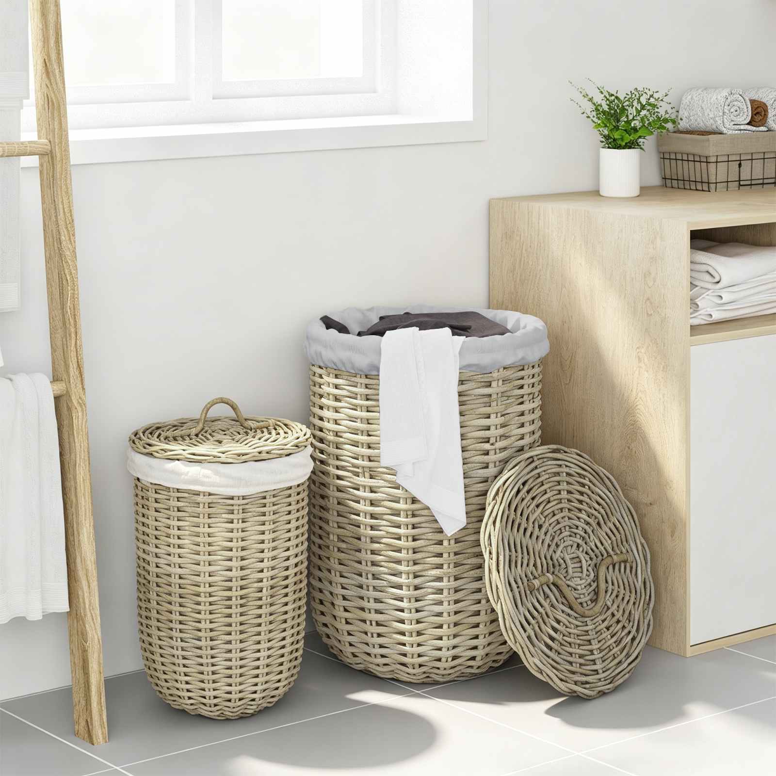 Cesto per la biancheria con coperchio GENDT 2 pz Rattan Kubu