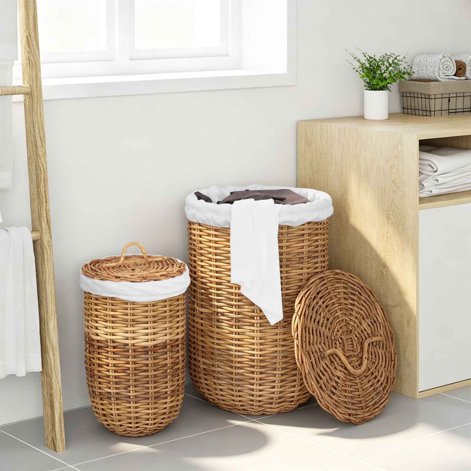 Cesto per la biancheria con coperchio GENDT 2 pz Rattan Kubu