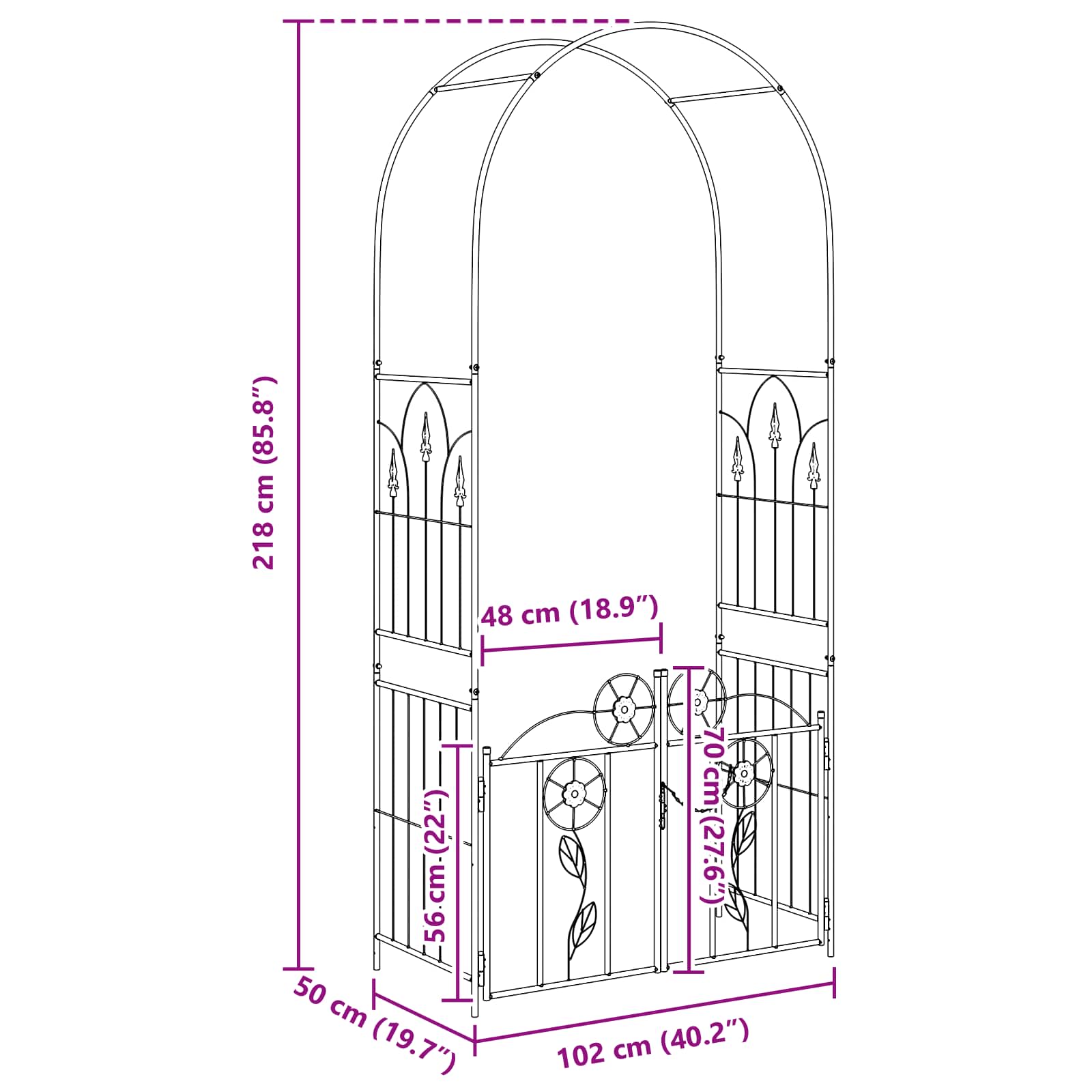 Arco da Giardino Nero 102 x 50 x 218 cm Acciaio