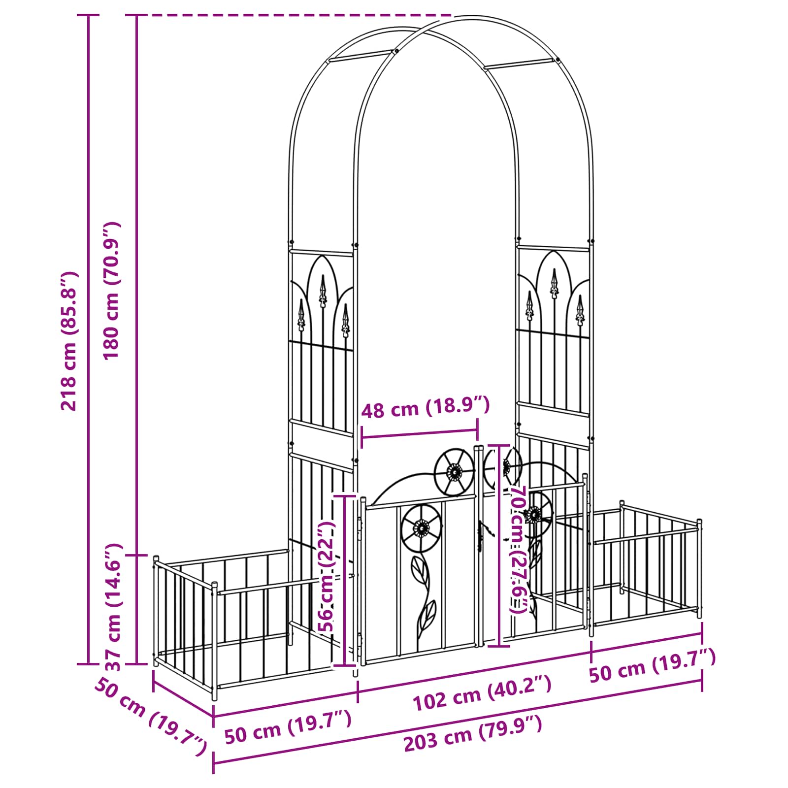 Arco da Giardino Verde 203 x 50 x 218 cm Acciaio