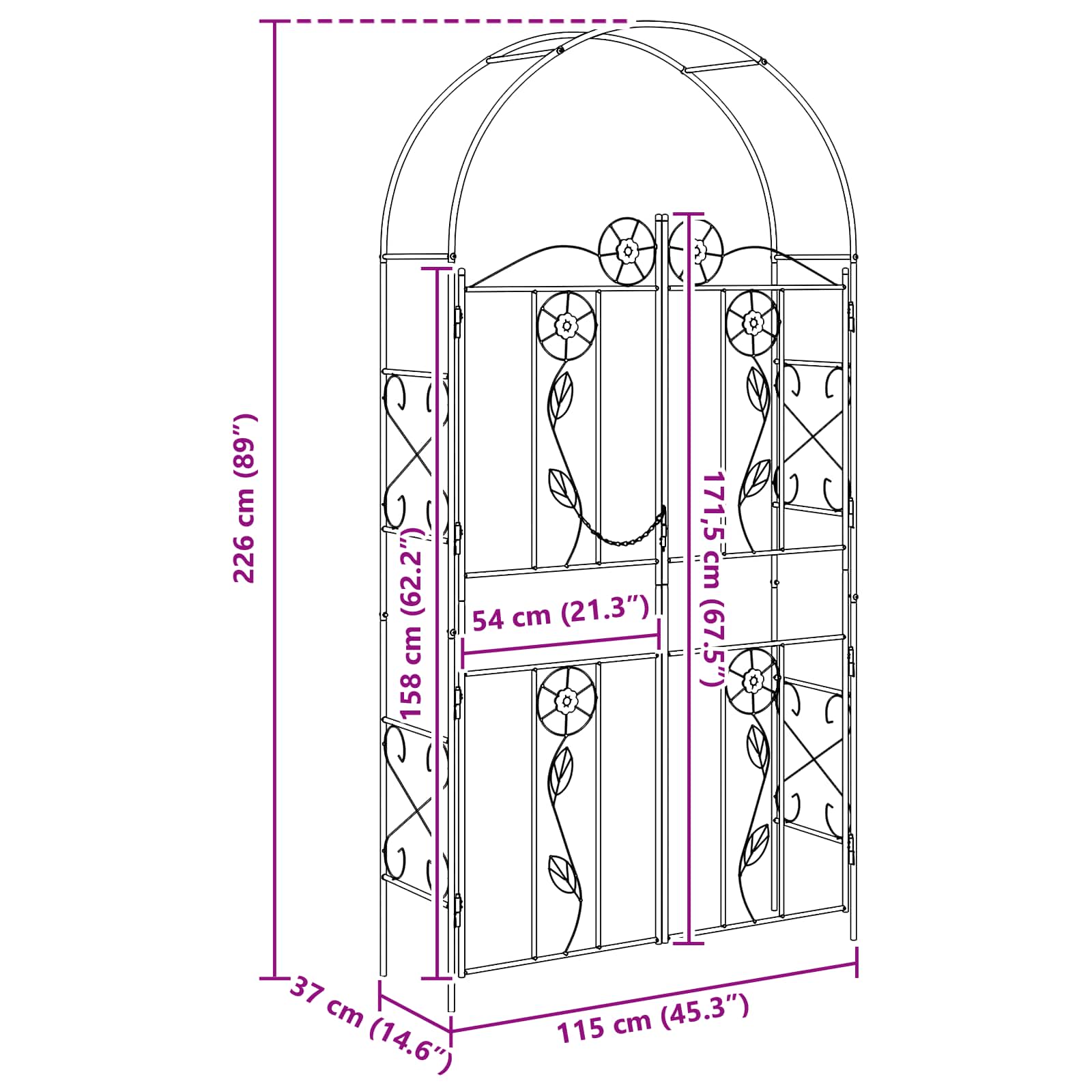 Arco da Giardino Nero 115 x 37 x 226 cm Acciaio