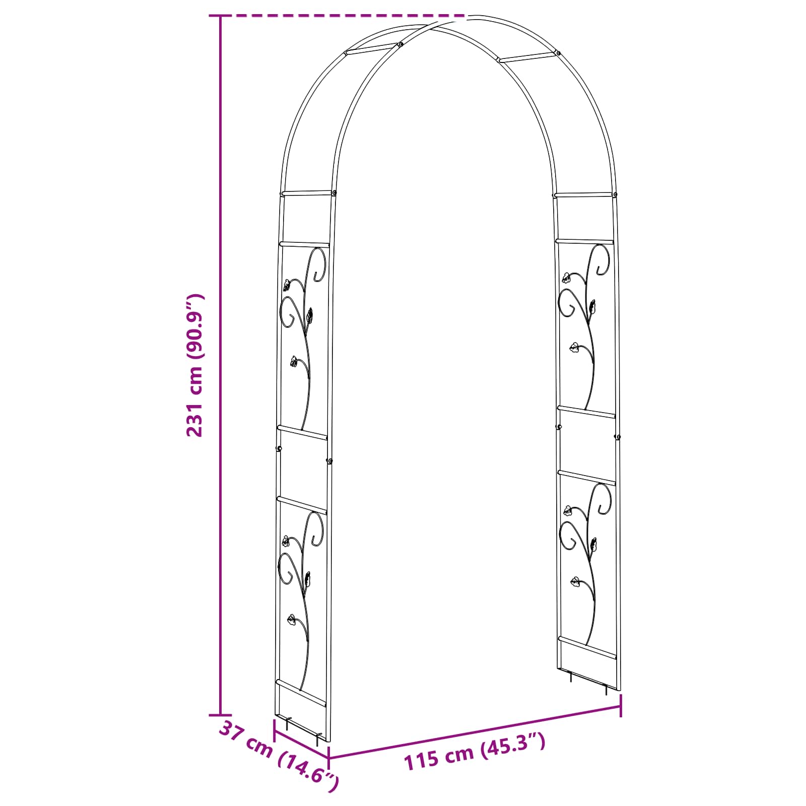 Arco da Giardino Nero 115 x 37 x 231 cm