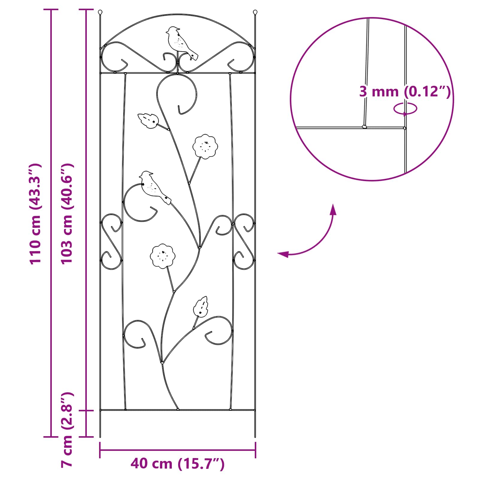 Recinzione per Giardino 3 pz Nero 110 x 40 cm Acciaio