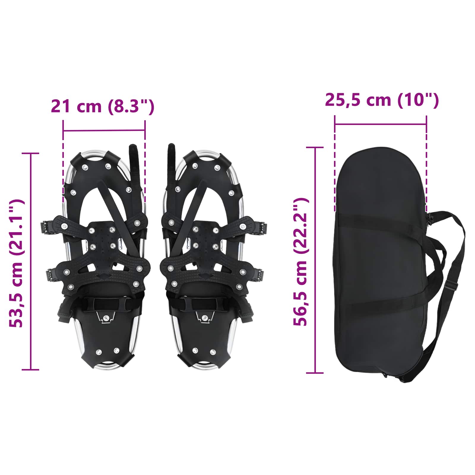 Ciaspole 3 in 1 Argento e Nero 53,5 x 21 cm Alluminio e HDPE