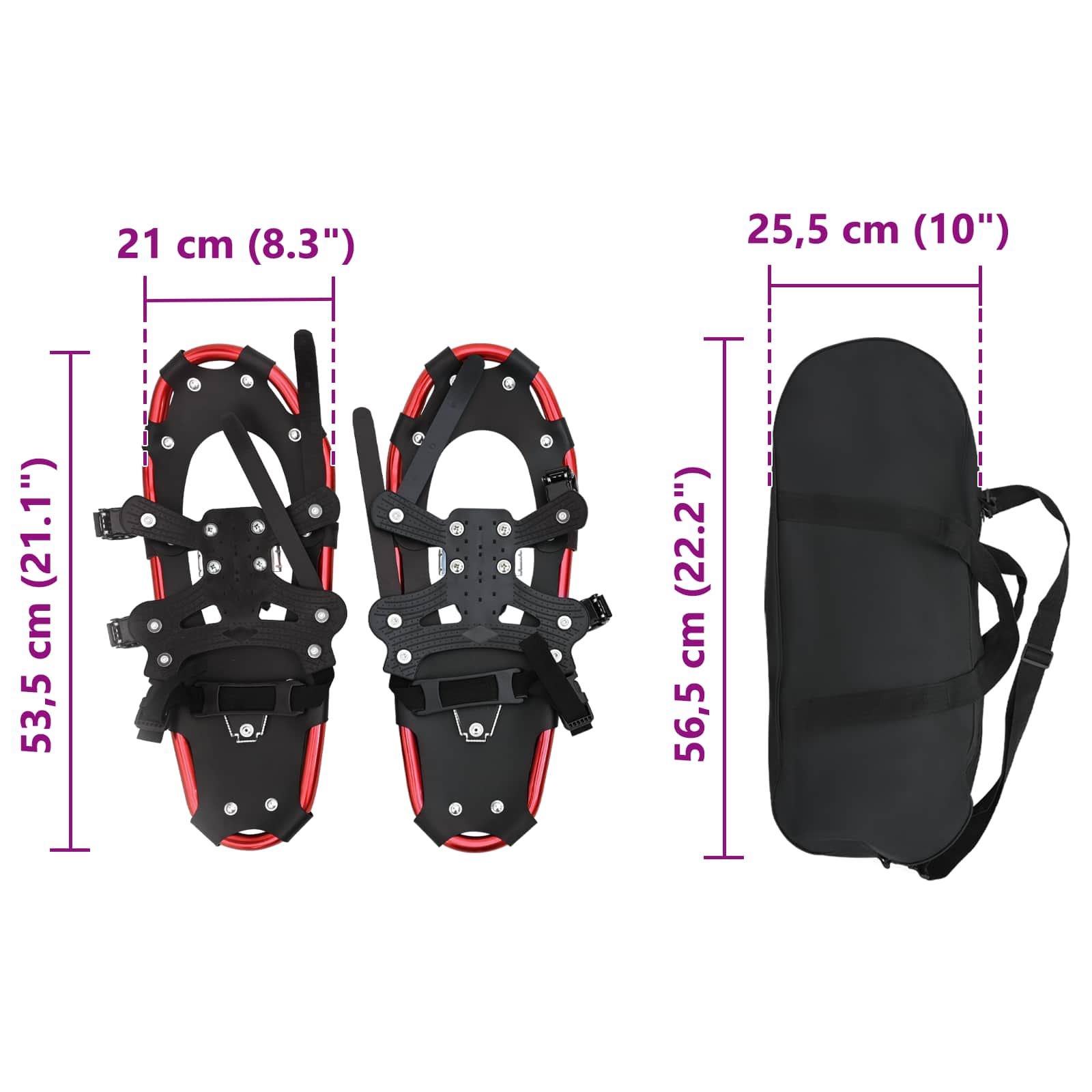 Ciaspole 3 in 1 Rosso e Nero 53,5 x 21 cm Alluminio e HDPE