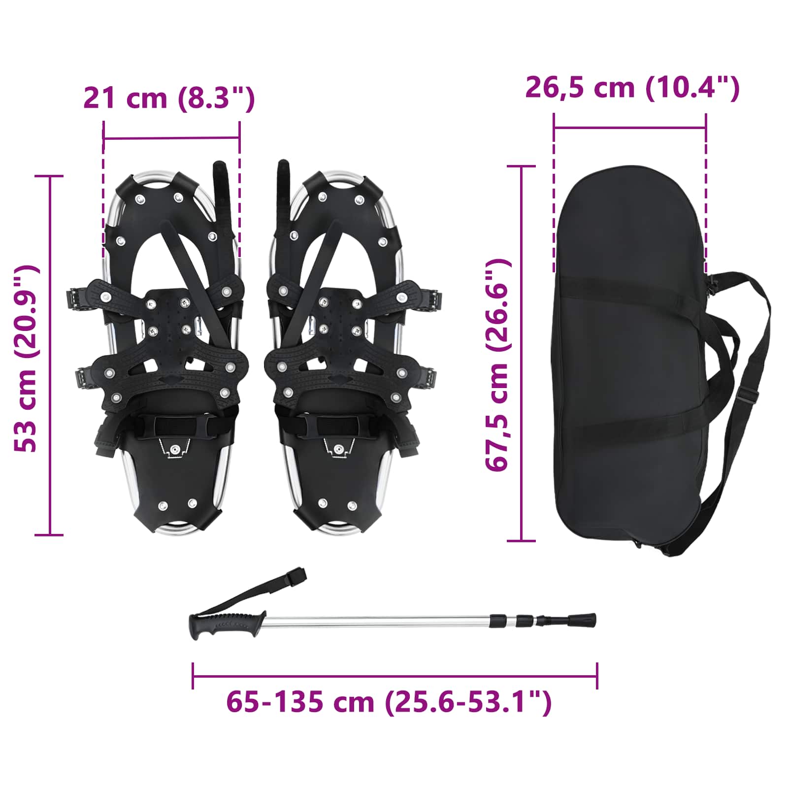 Racchette da neve 3 in 1 con bastoni da trekking Argento e Nero